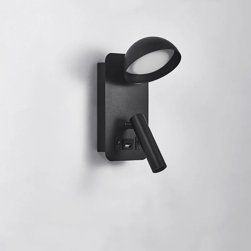 Dual Head LED Bedside Wall Sconce With USB Charging Port Independent Switches Rotatable Reading Spotlight Bedroom Wall Lamp