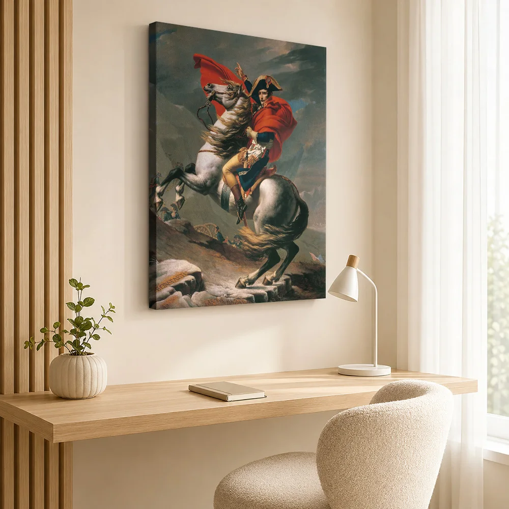 Napoleon Crossing the Alps Framed Canvas Poster Custom Modern Aesthetic Canvas Wall Art for Office Hallway Decor Ready to Hang