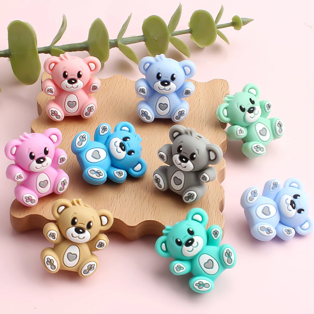 5/20/50Pcs Cute Bears Silicone Beads 3D Focal Beads for Pen Making Jewelry Necklace DIY KeyChain Accessory Animal Beads BPA Free