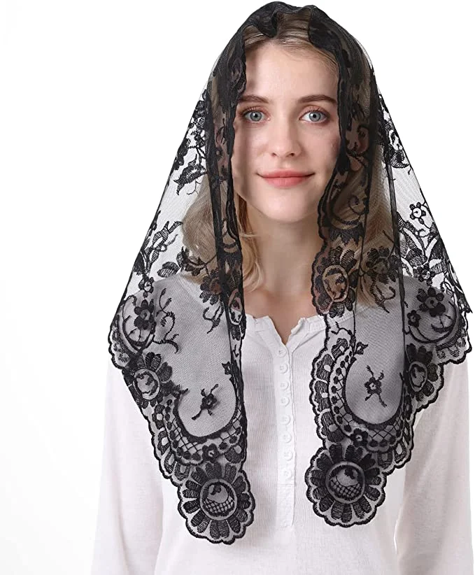 Mantilla de encaje de estilo español, velo de Iglesia católico, multicolor