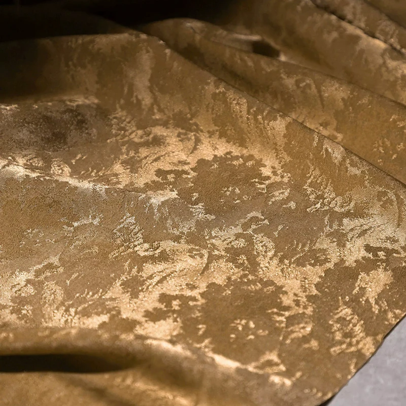 Vintage Gold Weicher Satin-Jacquard-Stoff mit Schattenmuster, Strukturierter Chinesischer Stil Hemdkleid Modedesign DIY Nähzubehör