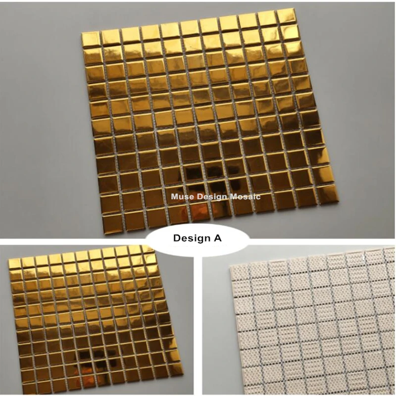 11 PCS Luxury Gold Ceramic Mosaic Tiles, Electroplated Golden Procelain Wall Tils, Color lasting 70 years