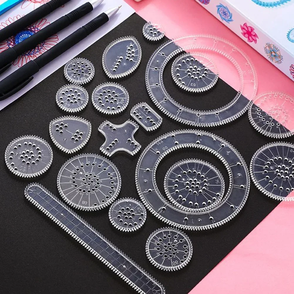 28Pcs Spirograph Drawing Ruler Set Sewing Drawing Learning For Children Hand Sewing Drawing Gears Wheels Drawing Accessories