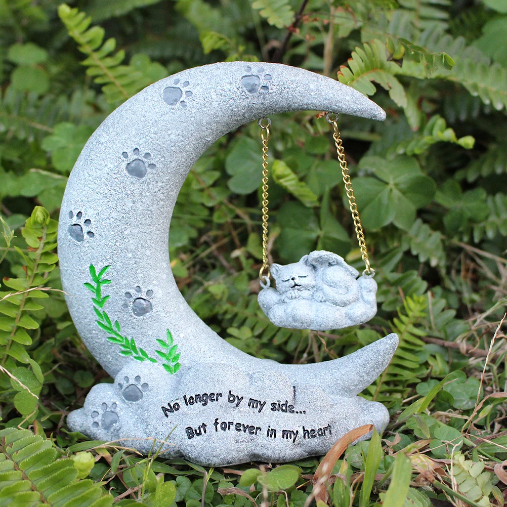 

Moon Shape Durable Resin Grave Marker Garden Outdoor Angel Ornament Pet Memorial Love Cat Headstones Outdoor Resin
