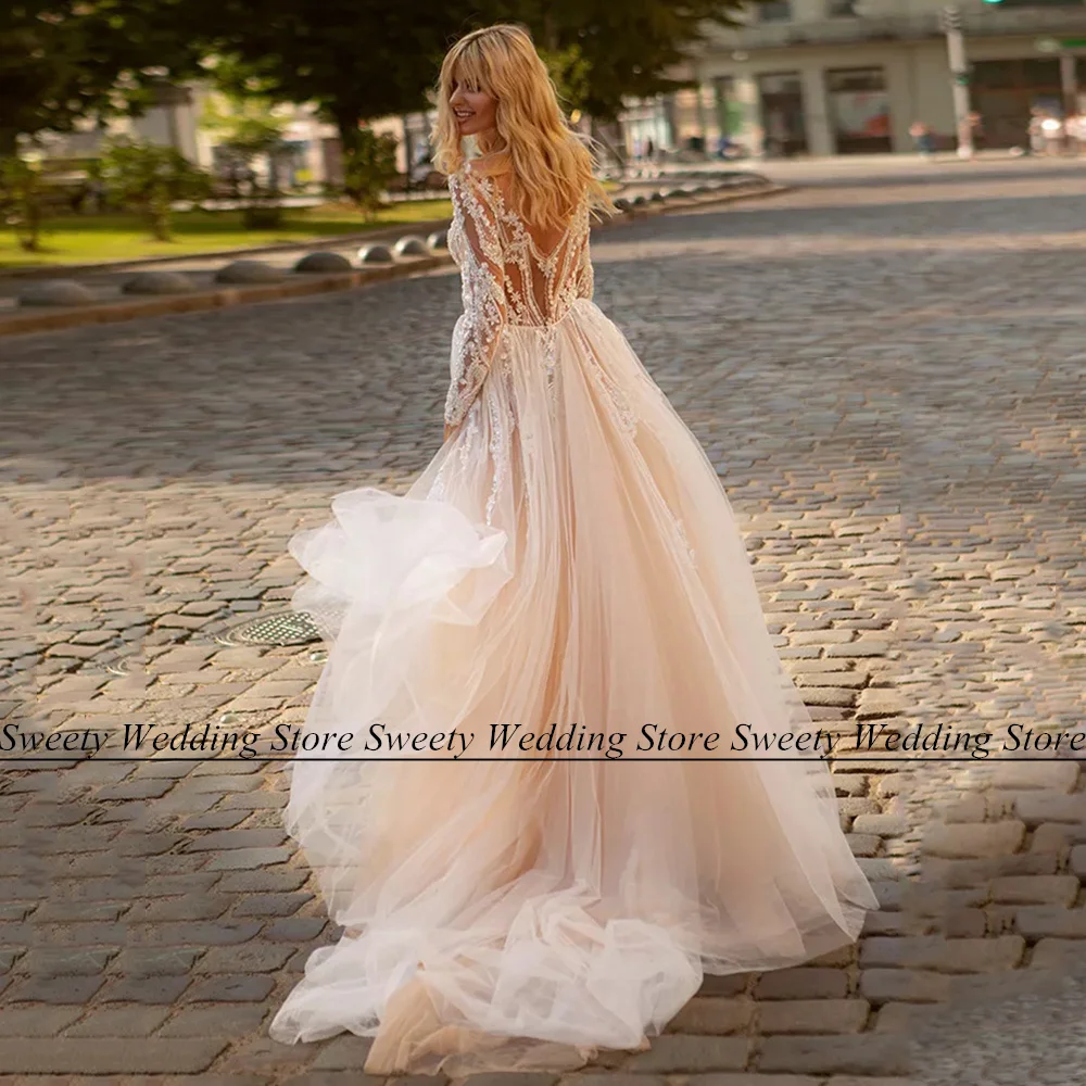 Jiayigong Sexy Champagne Mermaid Wedding Dress Robe De Mariage Luxury Beading Pearls Tulle Bridal Gown Detachable  Skirt