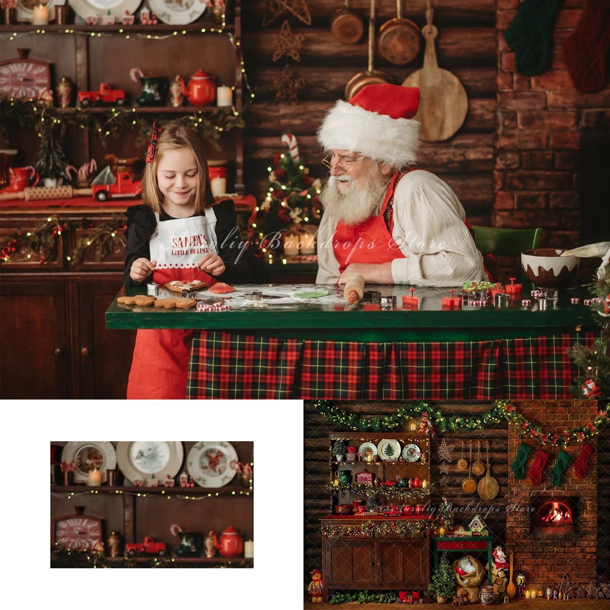 

Christmas Cabin Backgrounds Kids Adult Photography Props Child Baby Decors Kitchen Cabinets Fireplaces Photo Backdrops