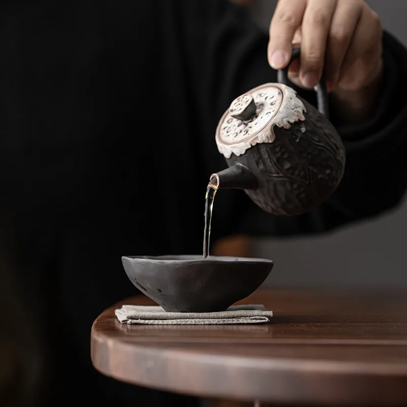 Taza de té de cerámica estilo japonés wabi-sabi de 90ml, taza de loto de cerámica áspera hecha a mano, taza maestra de trompeta, tazón de té Puer, juego de té de Kung Fu