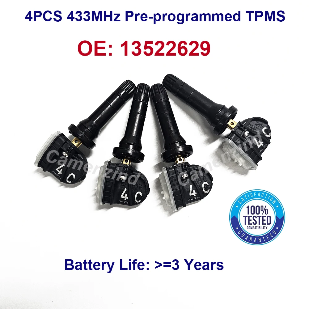 4Pcs 13522629 13540602 13544442 For Opel Ampera-E Antara (L-A) Karl Mokka (J-A) Vauxhall Viva Cadillac CT6 TPMS Sensor 433Mhz