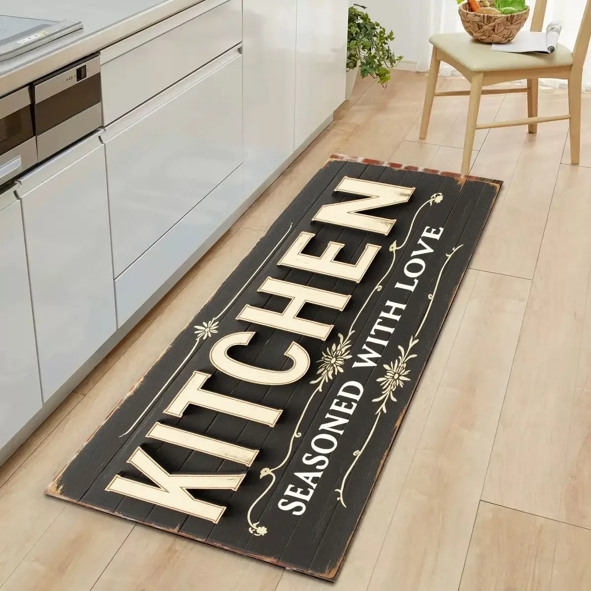 VIKAMA American Vintage Kitchen Mat—Stain-Resistant and Non-Slip Kitchen, Laundry Room, Hallway, and Corridor Rug for Home Decor