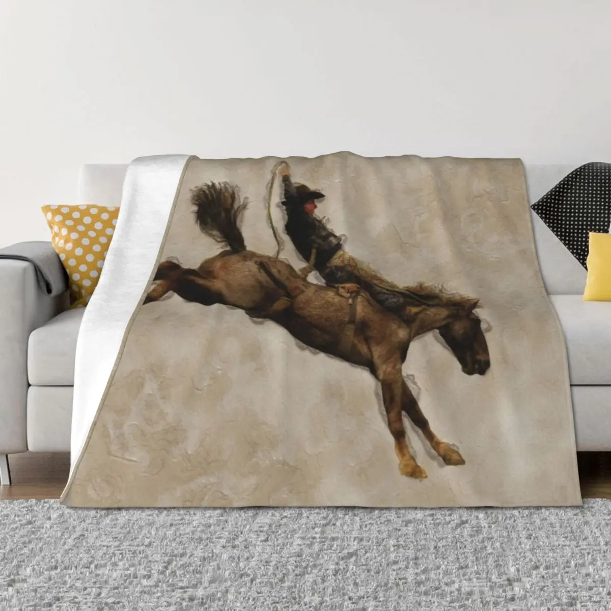 

Bucking Bronco Rodeo Cowboy Throw Blanket Plush For Sofa Thin funny gift cosplay anime Blankets