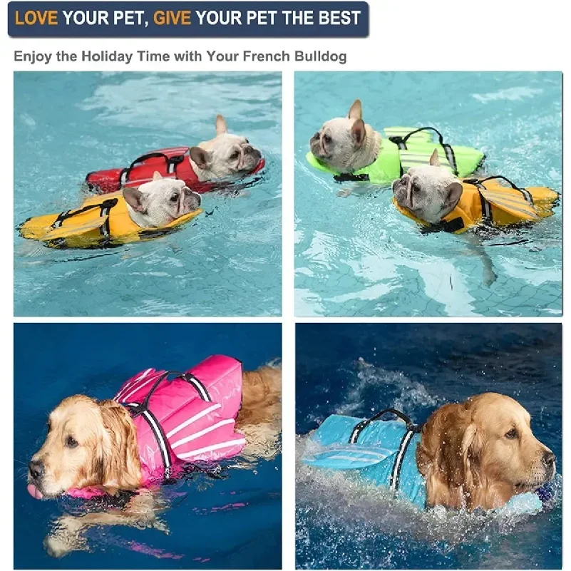 Dogs Life Jacket with Chin Float Oxford Breathable Adjustable Swimming Vests with Reflective & Rescue Handle for Most Sizes Dogs