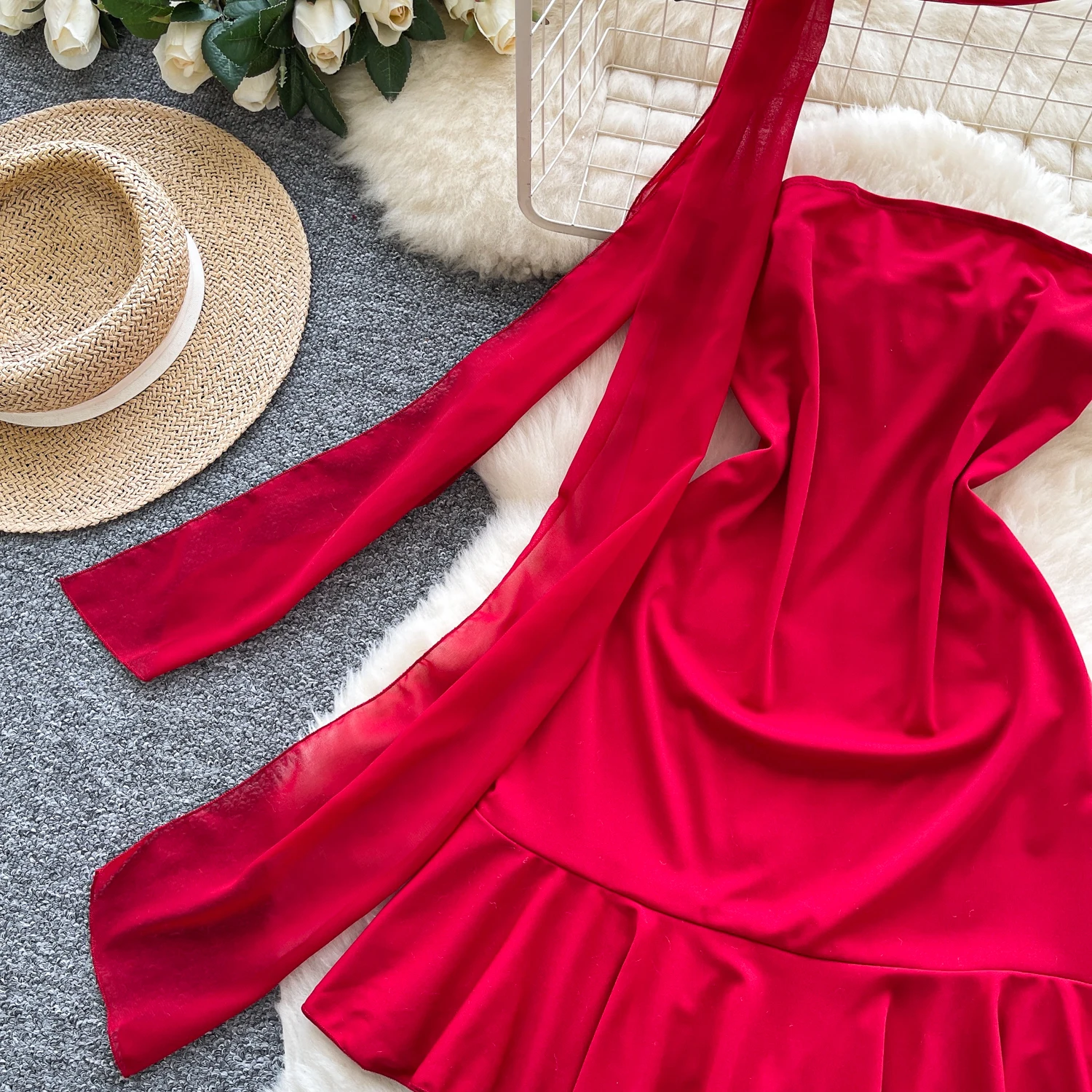 Chic vintage senza maniche con volant sottile Elegante fata moda coreana Boho Sundress abbigliamento donna mini abito