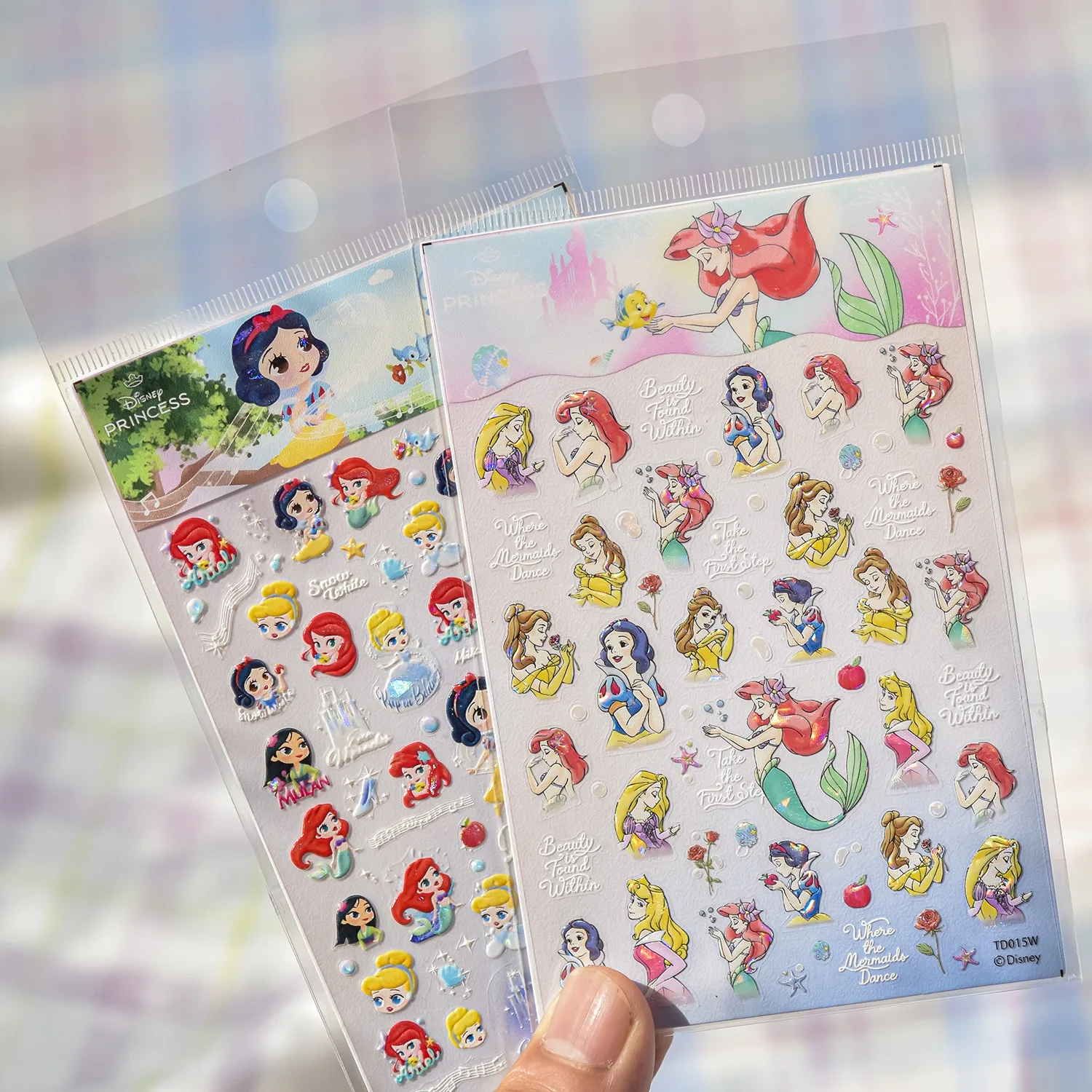 1 قطعة سلسلة أميرات ديزني مسمار الفن اكسسوارات 5D تنقش ورق ذاتي اللصق حورية البحر الأميرة مسمار ملصقات للتقليم