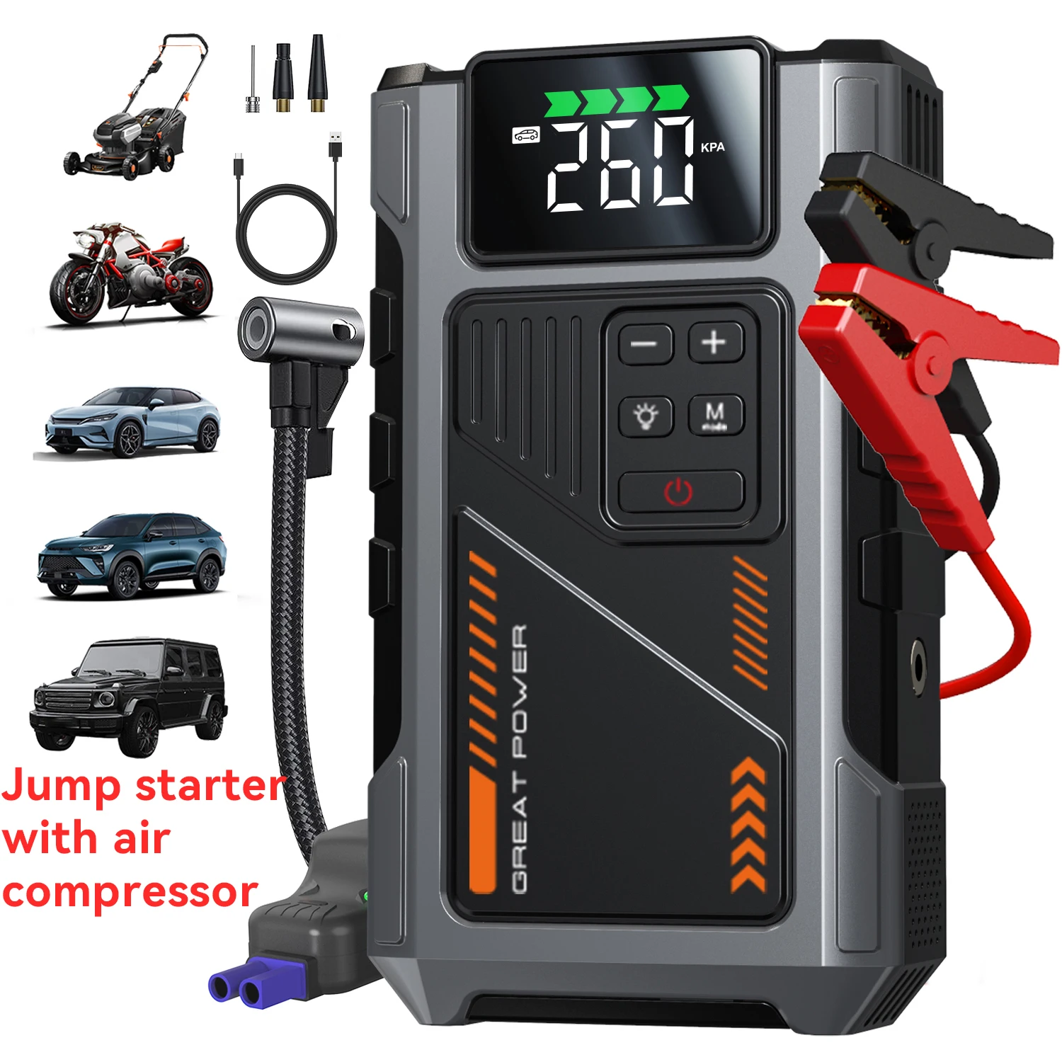 Portable Car Jump Starter With Air Compressor, 4000A Peak(7.5L Gas, 6.5L Diesel) , Jump Starter Battery PackWith150 PSl Tire Inf