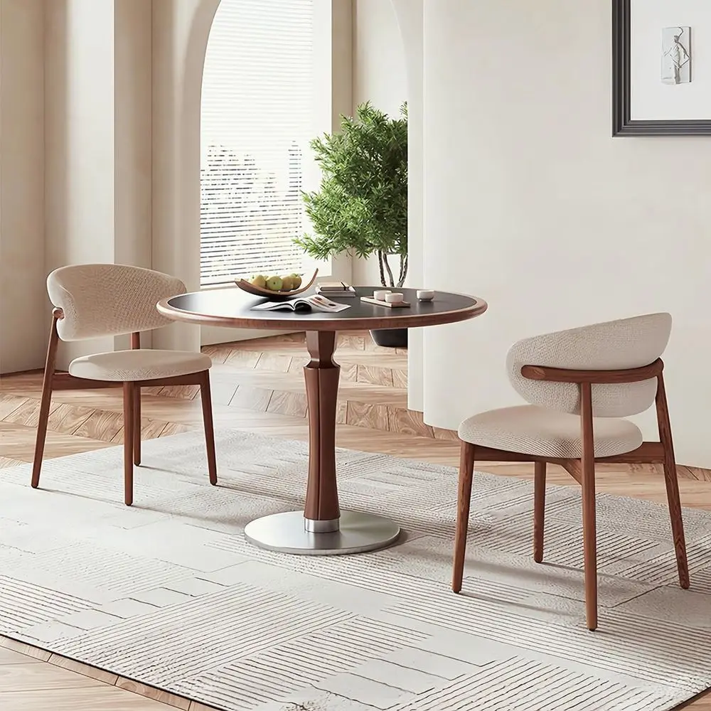 

2 Wooden Dining Chairs Set, Beige Upholstered Arm Chairs, Kitchen and Living Room Furniture, Dining Room Chairs with Foot Pegs (