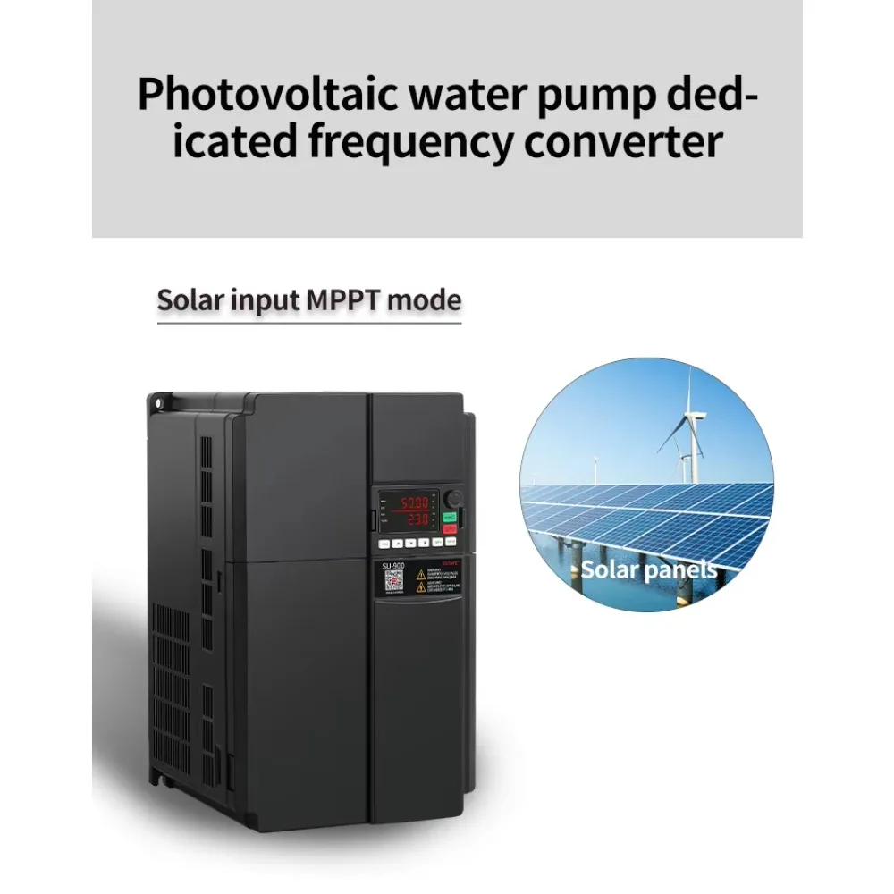 Hybrid Solar 3 Phase VFD Drive, 7.5kW 11kW 15kW Small Frequency Converter, 900V DC Input 380V Output for Water Pump Motor