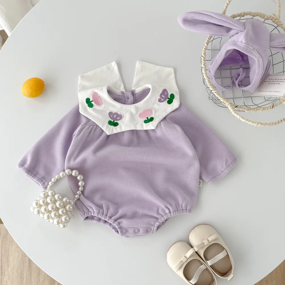 MILANCEL 2025 Spring New Baby Girls Clothes Tulip Embroidery  One Piece Peter Pan Collar Infant Girls Bodysuit&One Piece