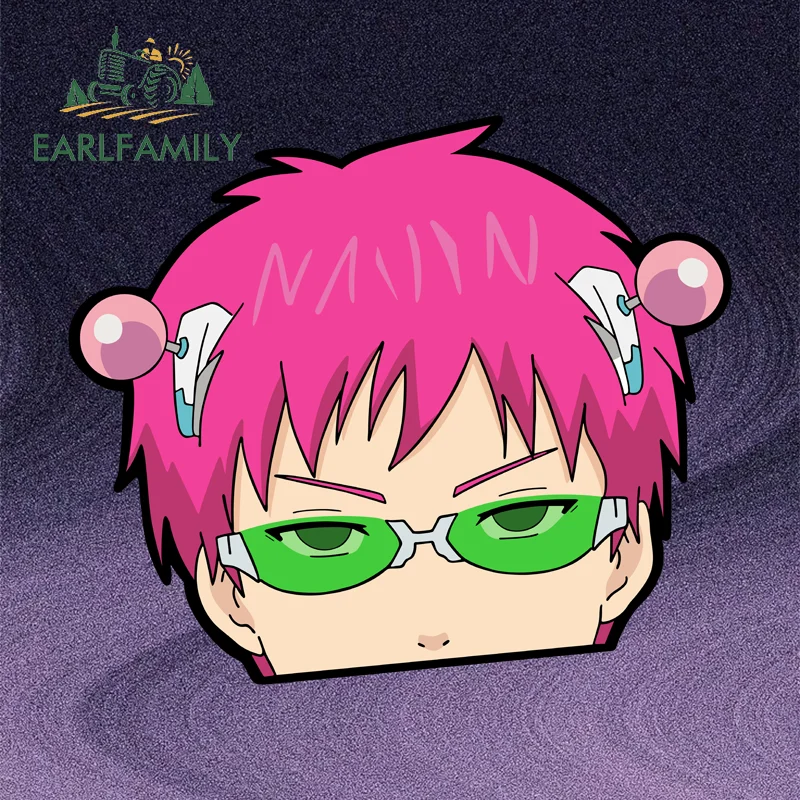 

EARLFAMILY Saiki K Peeker Vinyl Material Car Stickers Anime Pink Hair Windows Decal Waterproof Campervan RV Funny Sticker Decor