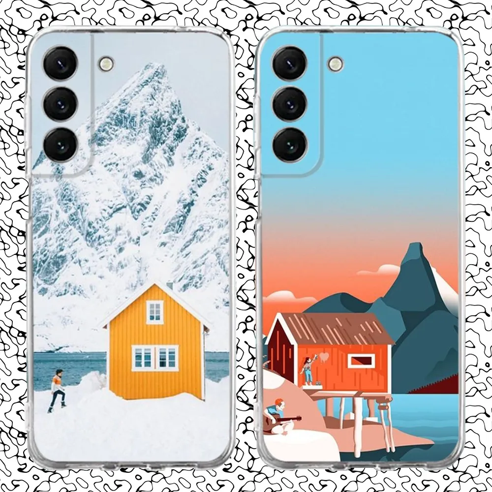 

Iceland Mountain Sea House Phone Case Silicone For Samsung S30,S23,21,22,20 Ultra,S20 FE lite,S10,9,PIus Note20ultra Cover Clear