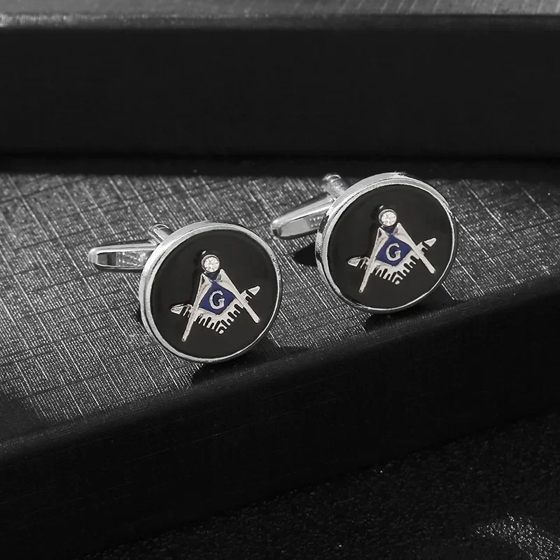 New Retro French Cufflinks Men\'s Banquet Suit Shirts Accessories Personality Round Crystal Masonic Cuff Links Gifts for Men