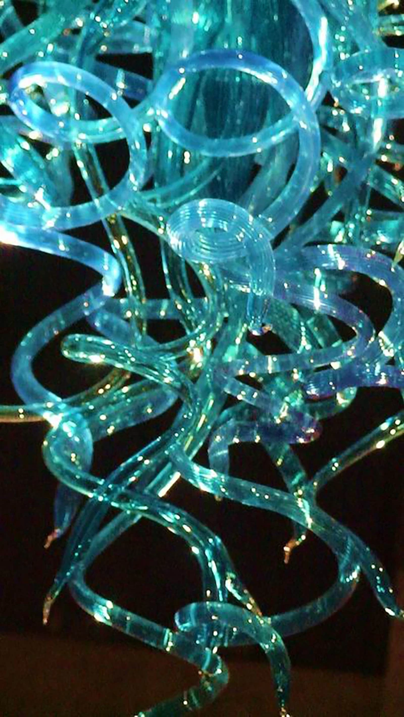 Home Glass Pendant Lamps Blue Color American Style Hand Blown Glass Chandelier for Hotel Foyer Staircase Art Decor