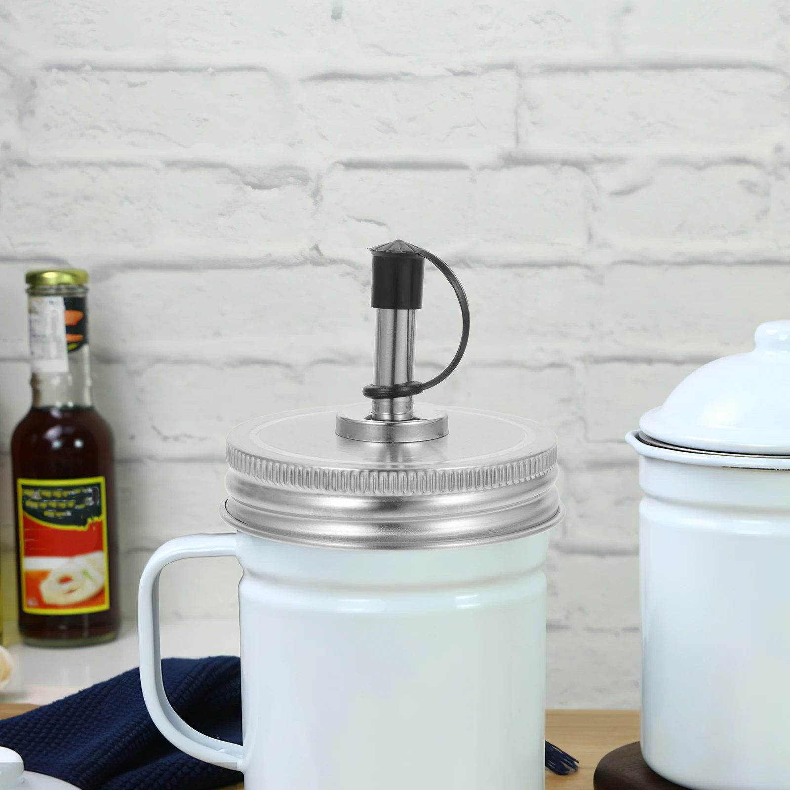 

Dispenser Lid 304 Stainless Steel Kitchen Use Spout Lids Wide Mouth Jar Pourer Leakproof Stainless Steel Oil Lid For Vinegar