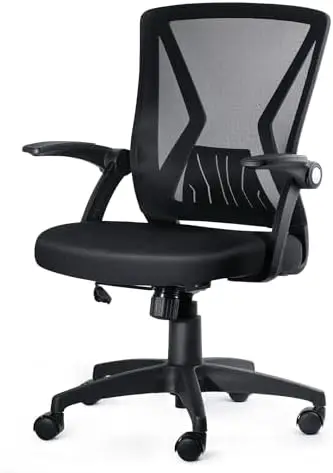 

Mid Back Mesh Office Chair Ergonomic Swivel Black Mesh Computer Chair Flip Up Arms with Lumbar Support Adjustable Height Task Ch