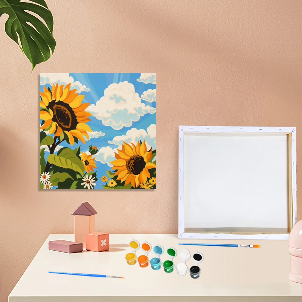 RUOPOTY Framed Diy Paint By Numbers Kits Sunflowers Diy Crafts Kits Handmade By Numbers Starter Kit Diy Gifts