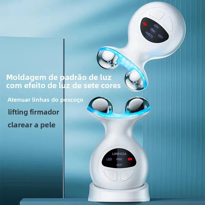 7色ledライトセラピーデバイス-ems美顔器ネックマッサージャー-スキンケア用-しわ除去、リフトアップ＆引き締め、顔と首の美容器具