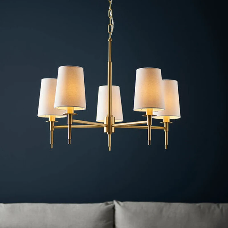 

American fabric simple light luxury villa spiral staircase round chandelier duplex floor living room dining room decorative lamp
