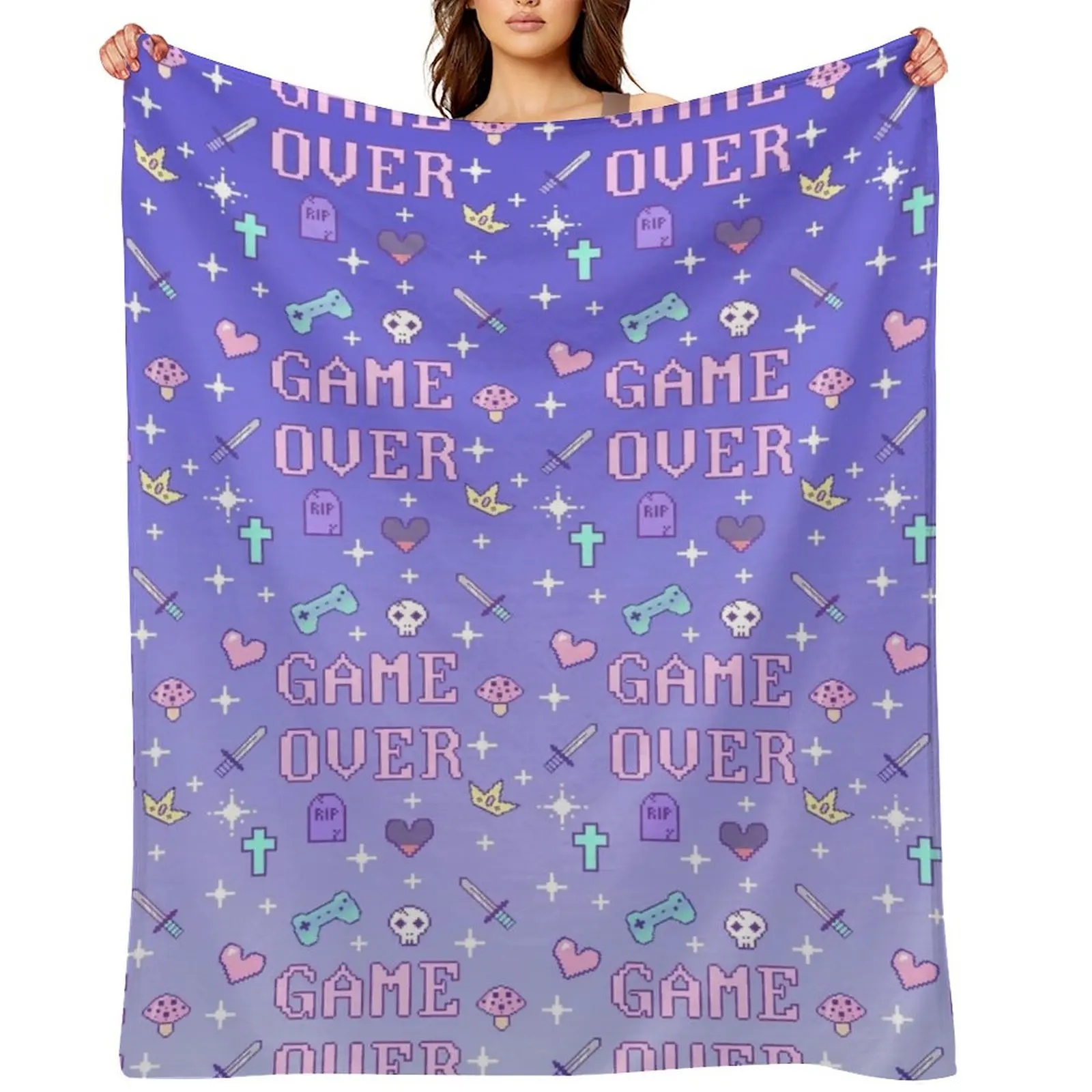 

Game Over (pastel) Throw Blanket blankets and throws for sofa Thins Plaid Blankets