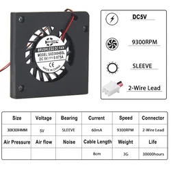 2pcs 30mm 3004 5V 60mA 9300RPM micro cooling fan 30X30X4mm small thin micro projector DC cooling fan replace RFB3004