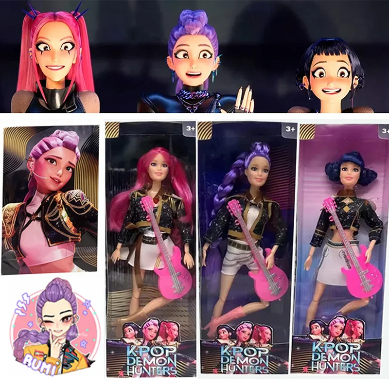 دمى مفصلية من أنيمي K-Pop Demon Hunters مع دمى جيتار وردية مع 11 مفاصل متحركة ميزة مضيئة ملونة وأغنية موضوعية #1
