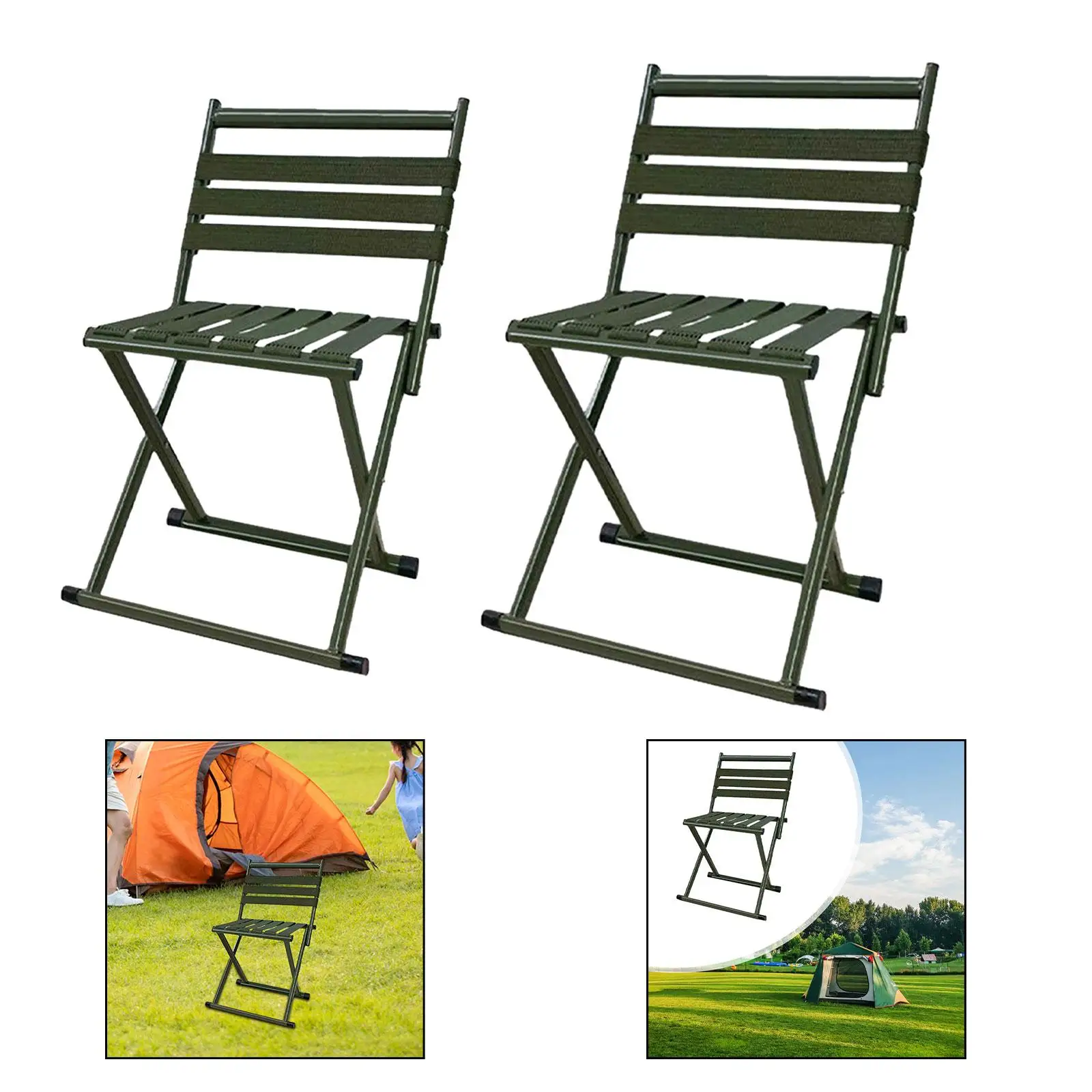 Outdoor Folding Chair Camping Gear with Non-slip Cover Solid Folding Seat Stool with Back Support for BBQ Hiking Beach Garden