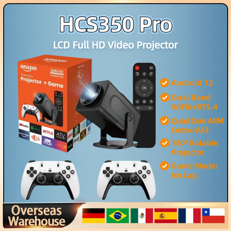 

HCS350 Pro Retro Video Game Consoles WIFI Portable 720P Intelligent Projector Android12 System Quad Core ARM Cortex-A53 Gifts