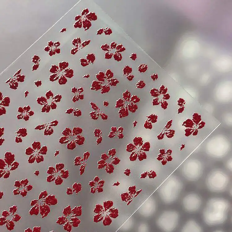 3D Relief Dried Flower Five Petal Scrapbooking Stickers White Red Embossed Nail Art Decals Waterproof Self Adhesive Hot Selling
