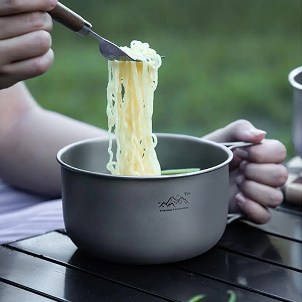 Panela de Titânio para Camping, Tigela Portátil Ultraleve de Liga de Titânio com Alça para Mochilão, Caminhada, Cozinha ao Ar Livre, Fogareiro Solo, Piquenique
