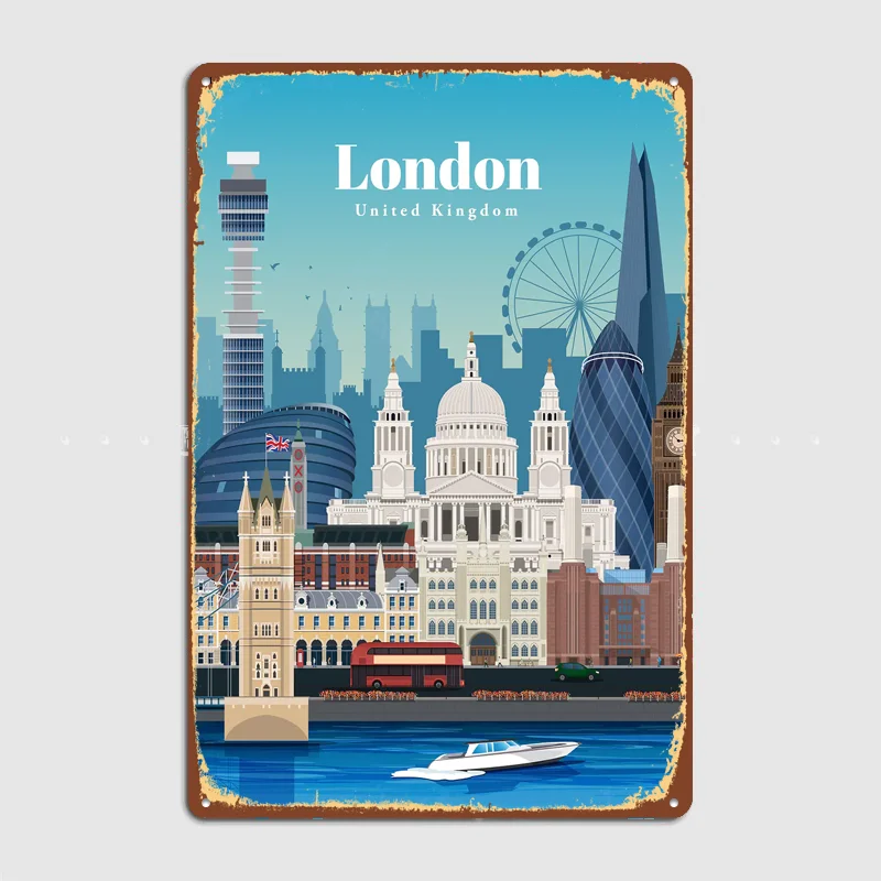 Travel to and Visit London  Metal Custom Sign Living Room Wall Indoor Decor Room Decoration Bedroom Posters Home Decor
