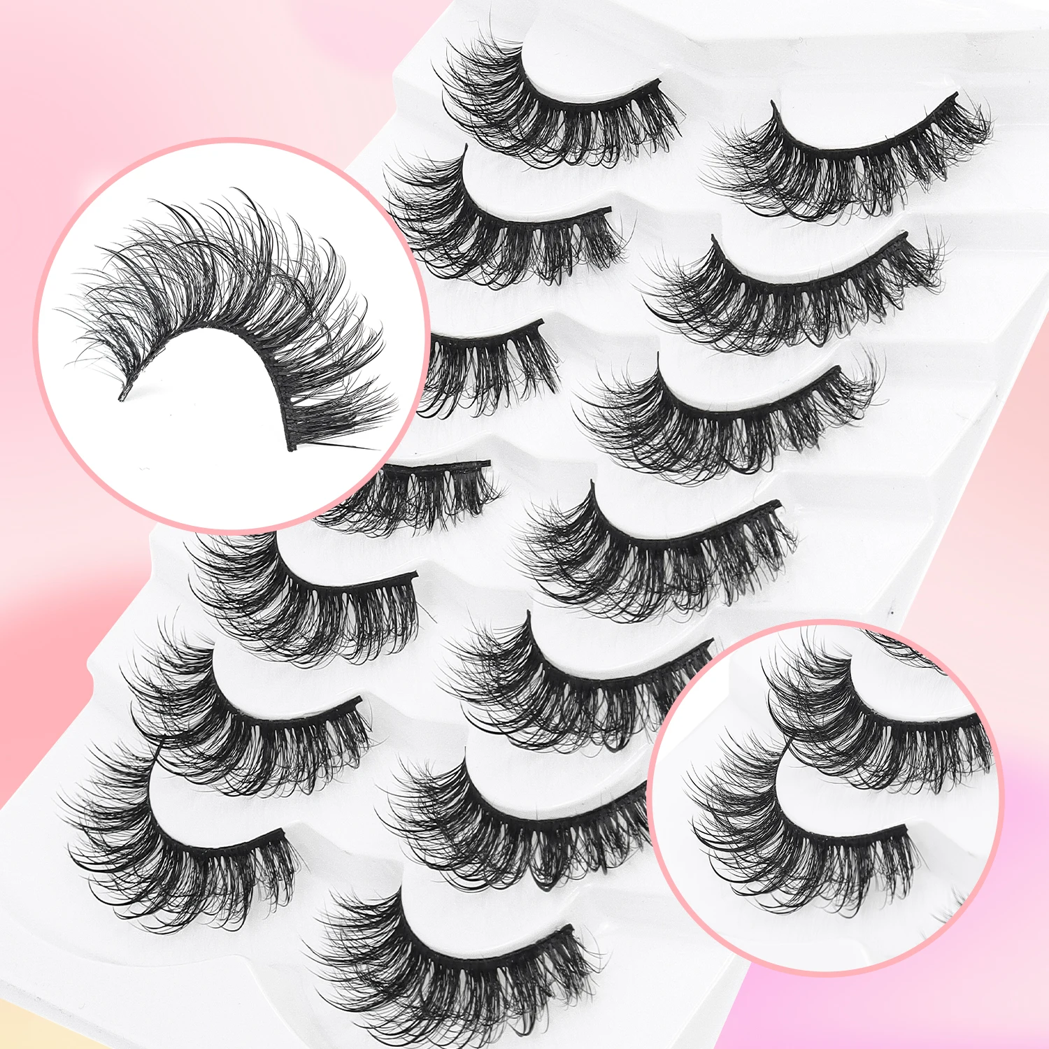 7 Pairs of Thick D Curly Cross-style 3D Fluffy Black Bouncy Cartoon False Lashes