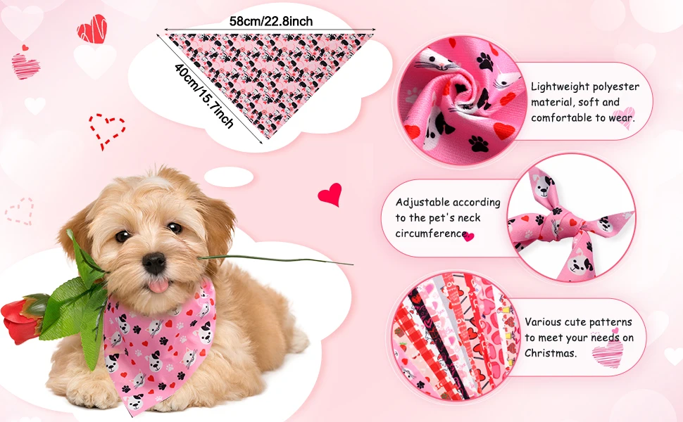 20 Packungen MIX Valentinstag-Hunde-Bandanas, herzförmig, kariert, dreieckig, Lätzchen, Schal, Halstuch, Schal, Bandana für Hunde, Katzen, Haustiere – Detail 11