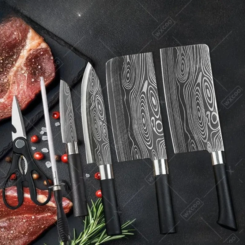 Professional Kitchen Knives Stainless Steel Scissors Fruit Utility Knife Sharpening Rod Sharp Slicing Chef knife Cooking Tools
