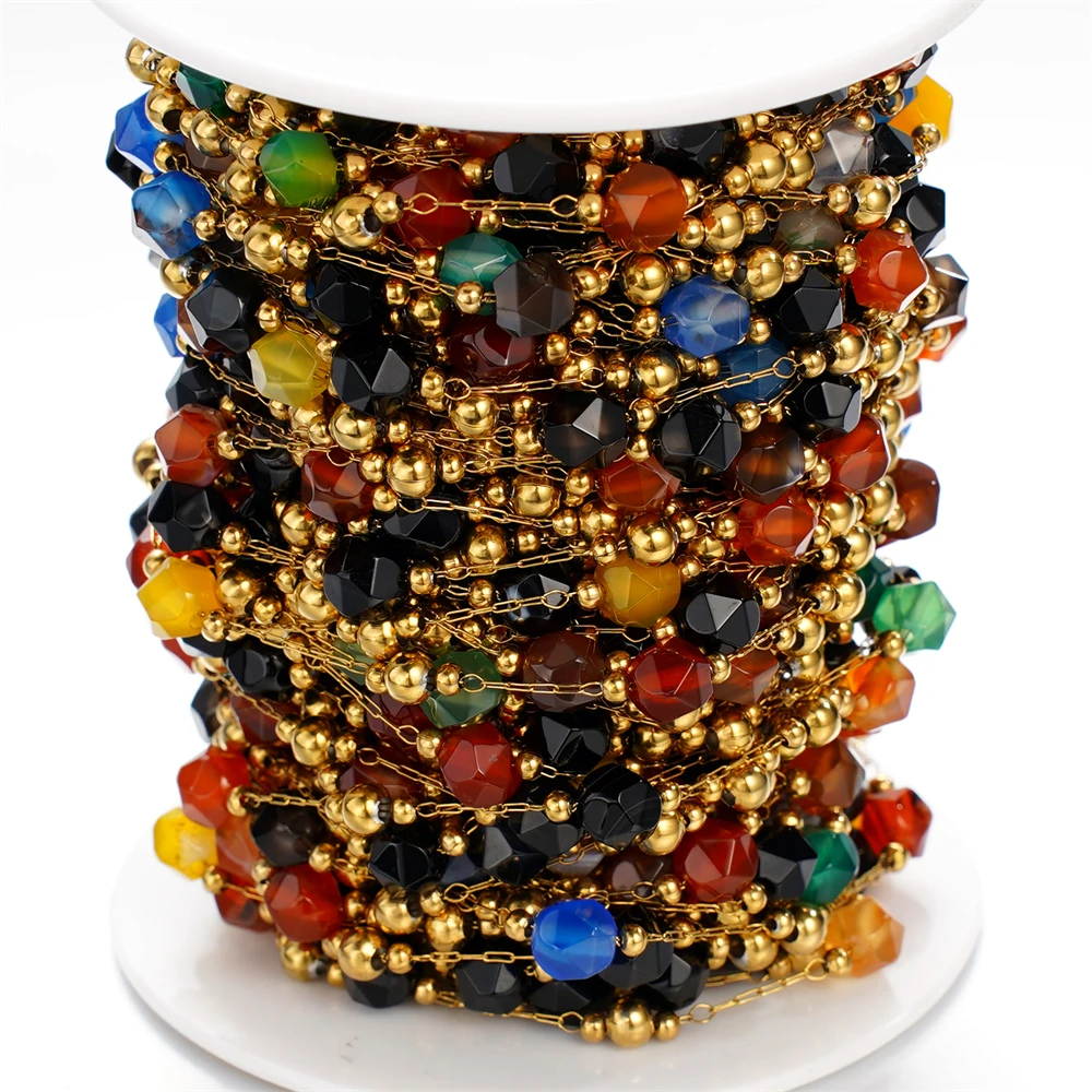 1meter/Lot Colorful Faceted Stone Beads Beaded Stainless Steel Chains For Bracelet Necklace Anklet DIY Jewelry Making Supplies image 3