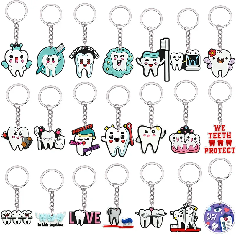 

100Pcs Teeth Key Chain Dental Tooth Shape Model Kids Gift Pendant Simulation Keychain Fashion Keyring Cartoon Lovely