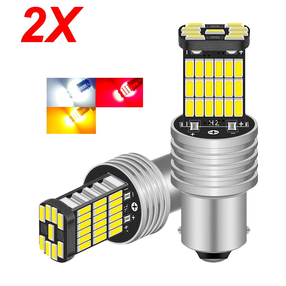 2pcs 1156 BA15S P21W BAU15S PY21W 1157 BAY15D P21/5W Car LED Reverse Light Bulb DRL Turn Signal Light 45pcs 4014SMD DC12V 6000K