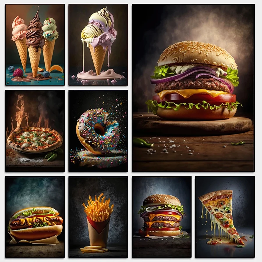 5D Diamond Painting Kit Pizza Hamburger Hot Dog Ice Cream Diamond Embroidery Delicious Street Food Full Diamond Mosaic Home art