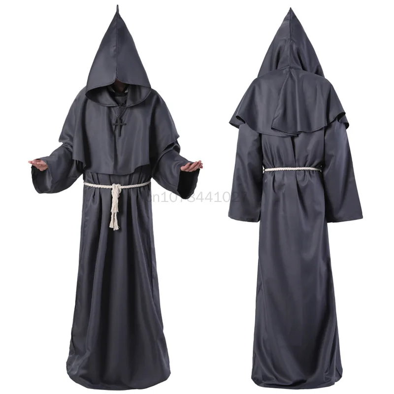 

New Unisex Halloween Robe Hooded Cloak Costume Cosplay Monk Suit Adult Role-playing Decoration Plague Doctor Reaper Clothing