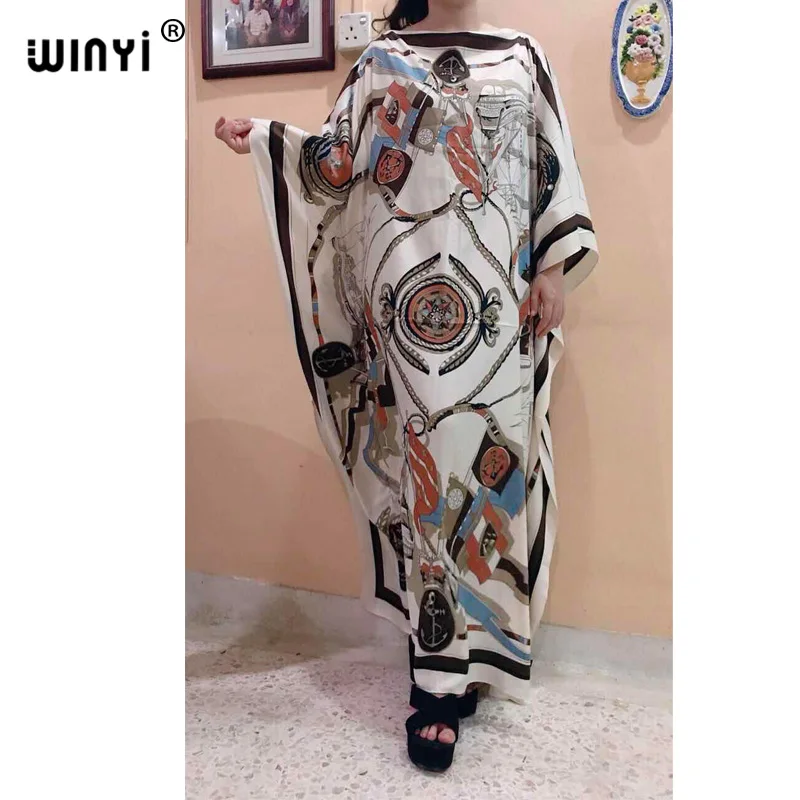 

WINYI Africa holiday party Dress New fashion dress for women Elegant loose kaftan african print caftan for lady with belt abaya