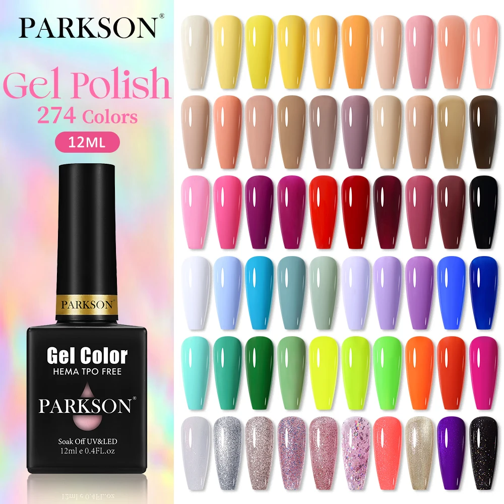 ยาทาเล็บเจล Parkson 12 มล. ปราศจากสาร TPO และ HEMA แบบกลิตเตอร์ กึ่งถาวร ลอกออกได้ด้วยน้ำยาล้างเล็บ ใช้กับหลอดไฟ UV/LED ติดทนนาน พร้อมท็อปโค้ทวิ้นิชเนื้อเพชร