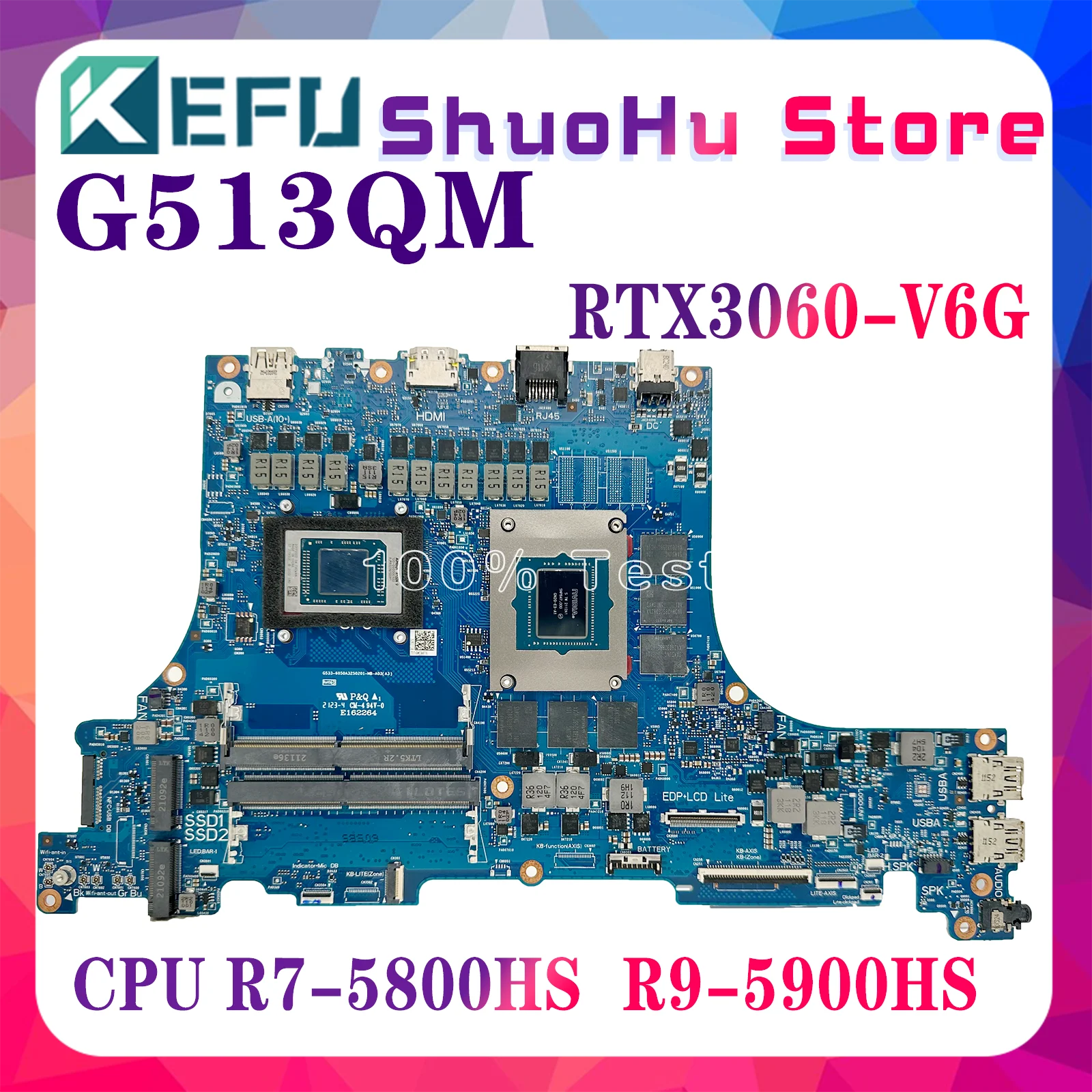 

KEFU G513QE Laptop Motherboard For ASUS G513IC G531QC G513 G513IH Mainboard R5-4600H R7-4800 R7-5800 R9-5900 RTX3050 RTX3050Ti