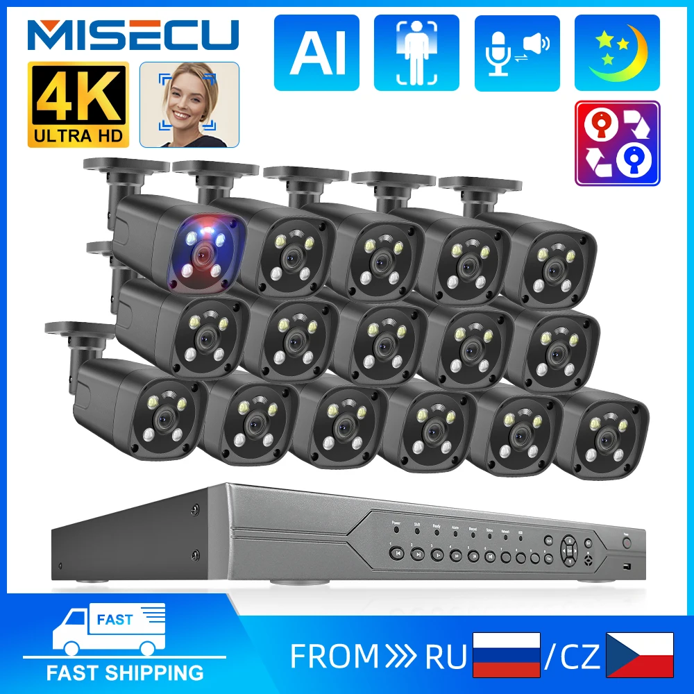 

Misecu 16CH 4K 8MP POE Security Camera System Outdoor Two-Way Audio Face Detect Color Night VisionCCTV Video Surveillance Set